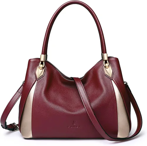 Vista 6 de Bolso de mano de cuero genuino para mujer, bolso de hombro con asa superior