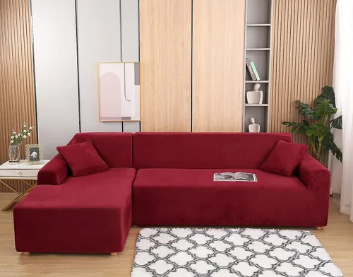 Vista 7 de Fundas de sofá modulares en forma de L, 2 piezas de felpa de terciopelo de alta elasticidad, fundas antideslizantes para sofá de 3 + 3 plazas