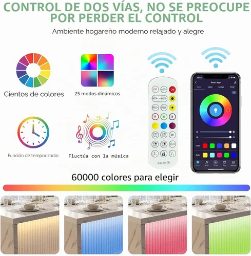 Vista 3 de Mesa de comedor grande de mármol sintético de 71 pulgadas para 4-6 personas, isla de cocina moderna con luces LED, mesa de comedor rectangular