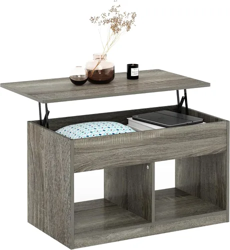Vista 9 de Furinno Jensen - Mesa auxiliar elevable para sala de estar con compartimento oculto, estilo americano