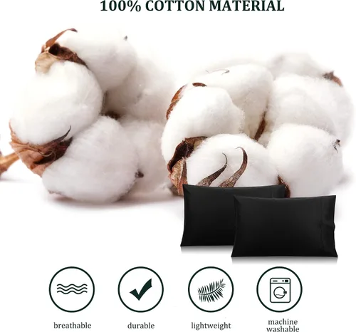 Vista 2 de PiccoCasa Fundas de almohada negras tamaño Queen, fundas de almohada suaves de 100% algodón con cierre de sobre, 20 x 30 pulgadas, fundas