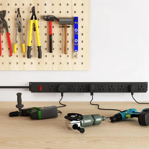 Vista 6 de Tira de alimentación de 10 tomas de 6 pies de largo, cable de extensión resistente para montaje en pared, enchufe de metal para cocina, oficina