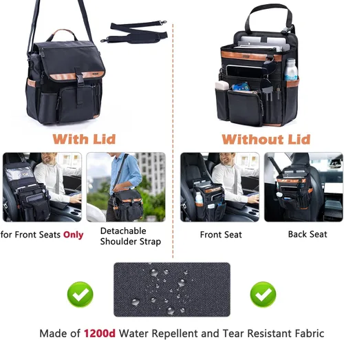 Vista 6 de Organizador de asiento de automóvil con compartimento para laptop (se adapta a 15.6 pulgadas), organizador de pasajeros del asiento delantero