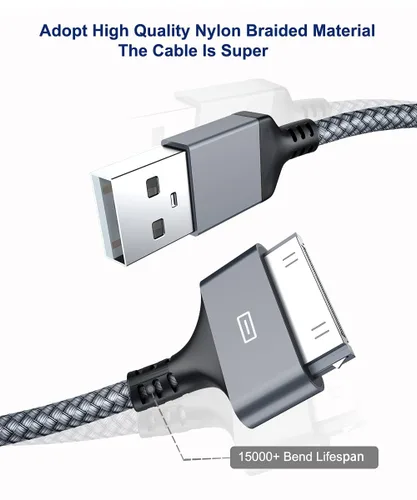 Vista 2 de AkoaDa Cable de carga USB de 6.6 pies, 2 unidades, cable de sincronización USB de 30 pines, cable de carga de sincronización de alta velocidad