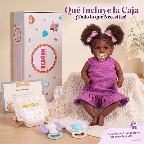 Vista 8 de JIZHI - Muñecas de bebé Reborn negras de 22 pulgadas, muñeca realista con accesorios