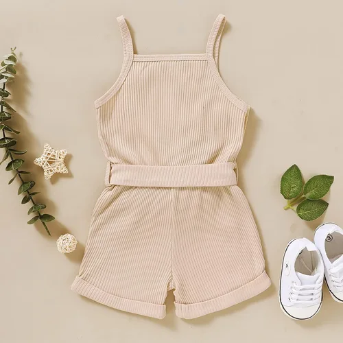 Vista 3 de Ropa de niña para bebé, ropa sin mangas, lindo halter mameluco de una sola pieza, conjunto de ropa de verano 1-5T