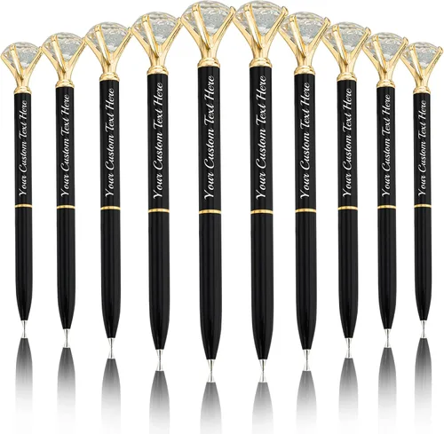 Vista 8 de Bolígrafo de diamante personalizado, bolígrafos de cristal personalizados en negro con nombre y texto, gemas personalizadas, 1 unidad, regalo