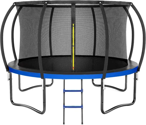 Vista 10 de Kiivakii Trampolín de 12, 14, 16 pies, trampolines grandes para exteriores para niños y adultos, trampolines recreativos con aro de baloncesto