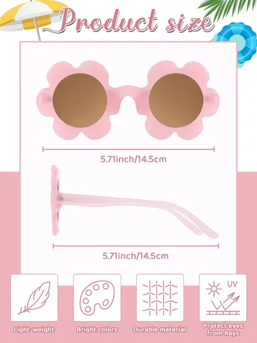 Vista 2 de Kanayu 6 pares de 5.71 pulgadas para adultos, gafas de sol de flores redondas de verano con protección UV, gafas de flores coloridas para mujeres