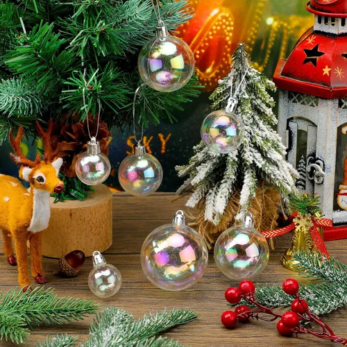 Vista 5 de Kathfly 16 bolas de Navidad iridiscentes, adornos iridiscentes de plástico para árbol de Navidad, bola de Navidad transparente para manualidades, 4