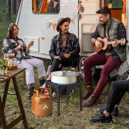 Vista 7 de Karl home Estufa de gas propano de 1 quemador para cocinar al aire libre, cocina de campamento de 75,000 BTU con patas extraíbles y regulador PSI