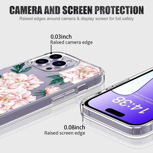 Vista 4 de LUHOURI Funda para iPhone 15 Pro Max con protector de pantalla, transparente de acrílico, diseños de moda para mujeres y niñas, funda protectora a