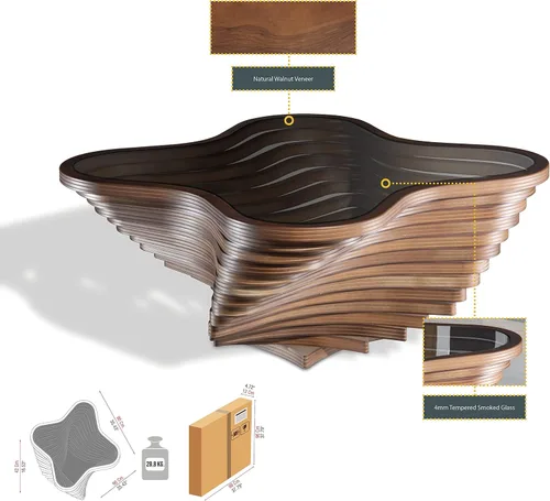 Vista 6 de by Papella Design, Mesas de centro de nogal natural Veener para sala de estar, mesa rústica, mesa de centro para sala, mesa central, mesa