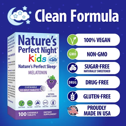 Vista 7 de Nature's Perfect Night Paquete Melatonina 5 mg Melatonina para niños de 1 mg 200 unidades 100 unidades Sin azúcar Sin gluten Sin OMG