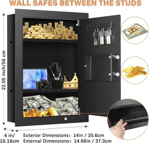 Vista 2 de Caja fuerte de pared de 22.05 pulgadas de alto entre montantes de centros de 16 pulgadas, cerradura de combinación en caja fuerte de pared con 2