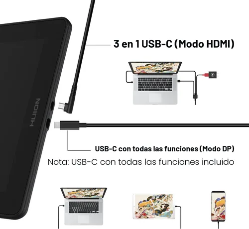 Vista 3 de HUION KAMVAS 16 (2021) Tableta de dibujo de 15.6" con pantalla Negro