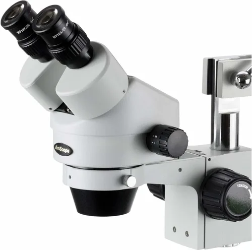 Vista 2 de AmScope Microscopio de zoom estéreo binocular profesional SM-3B, oculares WH10x, aumento 7X-45X, objetivo de zoom 0.7X-4.5X, iluminación ambiental