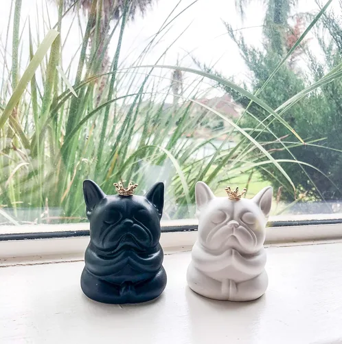 Vista 7 de Estatua de Bulldog francés francés, hecha a mano, súper linda, estatua Zen sentada (blanco)
