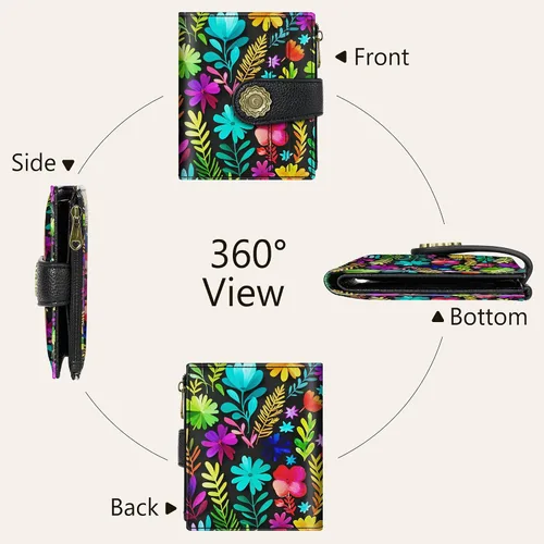 Vista 7 de Chelmon Cartera pequeña gótica para mujer, con bloqueo RFID, de piel sintética, plegable, para tarjetas de crédito, con ventana de identificación