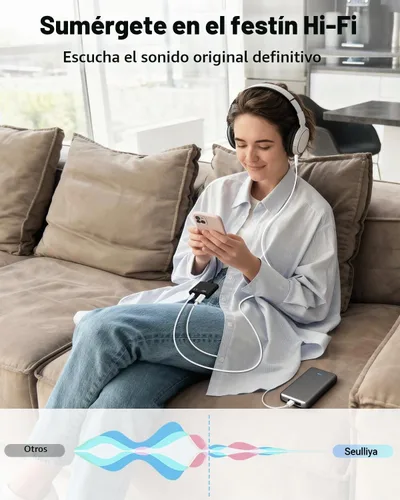 Vista 4 de Seulliya Adaptador USB C a 3.5mm para Auriculares y Cargador, Divisor 2-en-1 de Audio y Carga Rápida para Apple iPhone 17/16/15/Pro/Pro Max, iPad