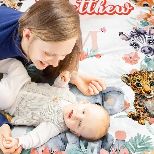 Vista 3 de Manta de bebé personalizada, manta con nombre personalizado para niños, bebés y adultos, mantas con animales personalizadas para niñas, niños
