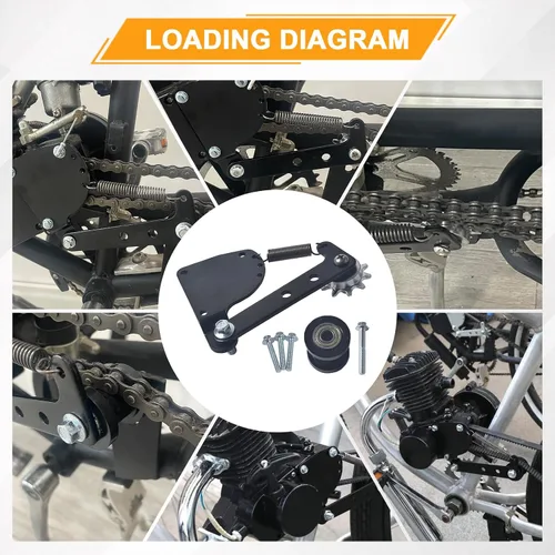 Vista 5 de Nuevo modelo de kit tensor de cadena con resorte para bicicleta motorizada de gas con motor de 2 tiempos de 49cc, 50cc, 66cc, 80cc, negra