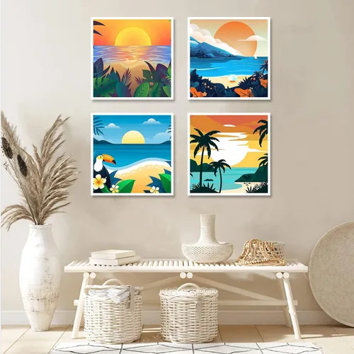 Vista 9 de AOSGEDY Paquete de 4 pinturas por números para adultos y niños principiantes, pintura acrílica DIY de paisaje-playa, kit de pintura por números
