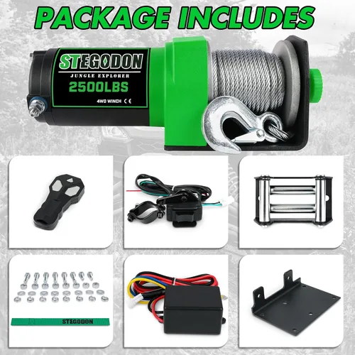 Vista 6 de Cabrestante eléctrico ATV/UTV de 2500 libras, cabrestante de cable de acero impermeable de 12 V, cabrestante eléctrico con control remoto con cable