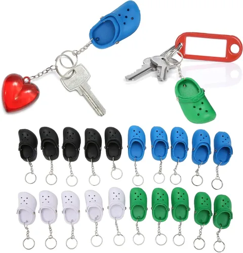 Vista 4 de TOPINCN 20 llaveros para pantuflas, 4 colores de silicona, reutilizables, agujeros de playa, llaveros para mochila, bolso, equipaje, recuerdos