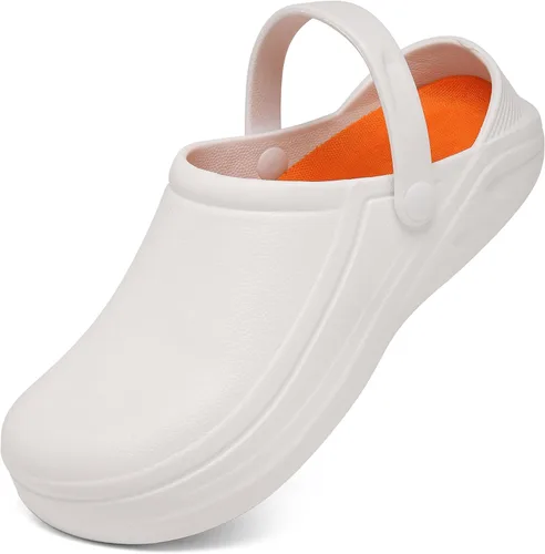 Vista 7 de Haifago Zapatos de chef antideslizantes para hombres y mujeres, zapatos de trabajo antideslizantes y resistentes al agua, zuecos de enfermería