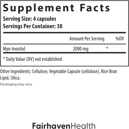 Vista 3 de Fairhaven Health Suplemento de mio-inositol para mujeres y hombres Vitamina B8 2000 mg Cápsulas veganas de inositol en polvo Sin gluten