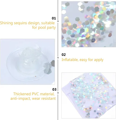 Vista 6 de Anillo de natación inflable transparente con lentejuelas brillantes, flotador de piscina de PVC de 24 pulgadas para niños, ligero y fácil