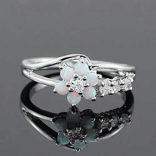 Vista 2 de Anillo de compromiso de aniversario para mujer, anillo de ópalo y circonita, anillo de cobre, regalo de cumpleaños de Navidad