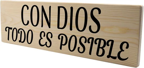 Vista 3 de Placa de madera con Dios TODO ES POSIBLE With God Everything Is Possible Español para decoración de madera auténtica regalo para el día de Navidad