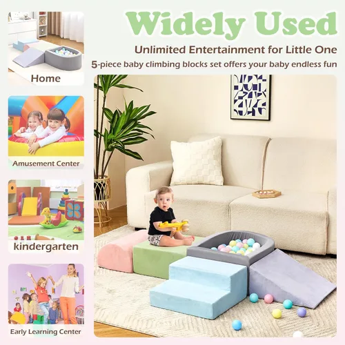Vista 11 de Juguetes de escalada para niños pequeños, bloques de espuma para escalar con foso de bolas para bebé, juego de escalada suave para niños pequeños