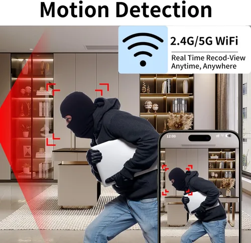 Vista 2 de QETATIY Cámara de seguridad WiFi 2.4G/5G, cargador de cámara corporal 4K, cámara de niñera con gran angular de 160°, versión nocturna, detección