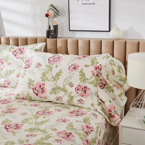 Vista 4 de ABREEZE Juego de sábanas con estampado floral beige, juego de ropa de cama bohemio, juego de ropa de cama de lujo de 4 piezas, medallón de damasco