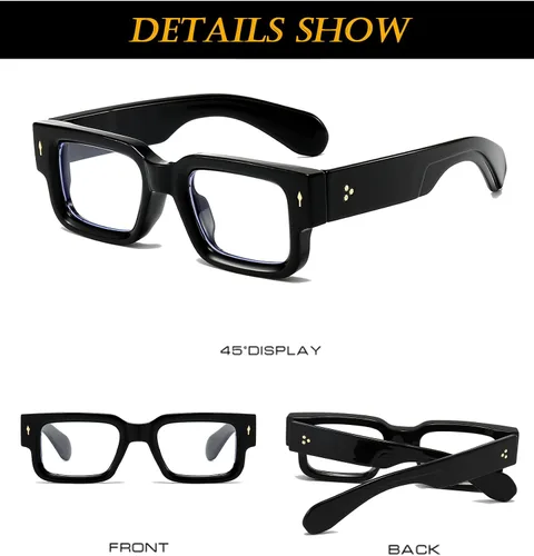 Vista 5 de EYLRIM Gafas cuadradas de marco grueso para mujeres y hombres, anteojos rectangulares gruesos para luz azul, lentes sin receta