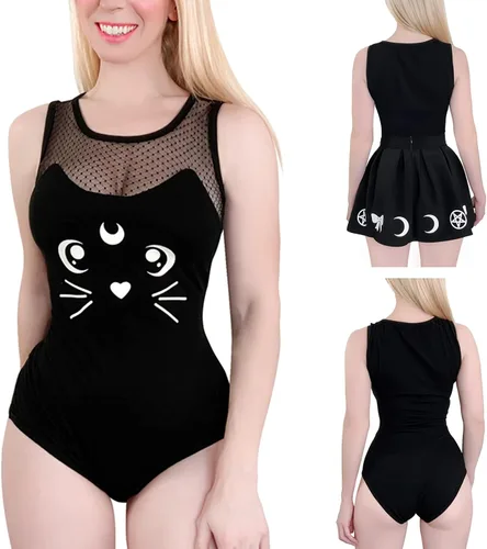 Vista 2 de Littleforbig Mameluco de algodón para pijama, conjunto de falda de mono Luna