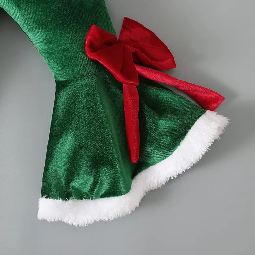 Vista 6 de Traje de Navidad para niñas pequeñas, disfraz de Santa para niñas pequeñas, disfraz de cosplay para niños, manga larga, terciopelo de felpa