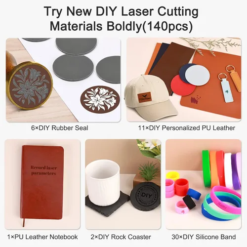 Vista 12 de Csyidio 300 piezas de material de grabado láser, 40 tipos de accesorios de grabado láser con instrucciones, suministros de grabado láser que