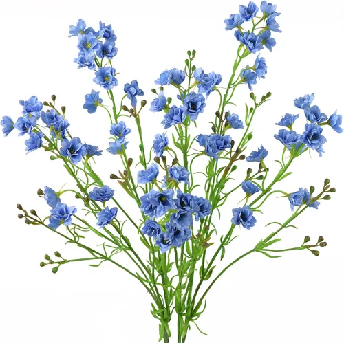 Vista 8 de FiveSeasonStuff Real Touch Delphinium Flores artificiales, arreglos de flores silvestres, 6 tallos (azul claro (6 tallos de aerosol)