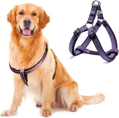 Vista 15 de Juego de arnés reflectante y correa para perro, arnés para perros grandes, sin tirones, fácil de poner y quitar, arnés ajustable para perros