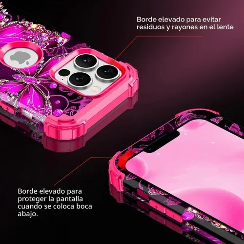 Vista 6 de Casetego Funda para iPhone 13 Pro Max, que brilla en la oscuridad, tres capas, resistente, a prueba de golpes, protección completa, policarbonato