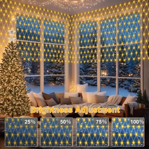 Vista 5 de DBFAIRY Luces de Red de Navidad de 5 x 5 Pies que Funcionan con Batería 100 LED Luces de Red para Arbustos con Control Remoto Temporizador Regulable