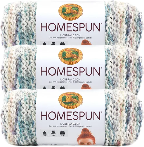 Vista 23 de Lion Brand Yarn Hilo Homespun, Hilo Suave y Voluminoso para Tejer, Ganchillo y Manualidades, 1 paquete, Beachside Stripes