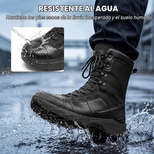 Vista 6 de NINGO Botas de trabajo tácticas militares para hombre, punta suave, 8 Negro