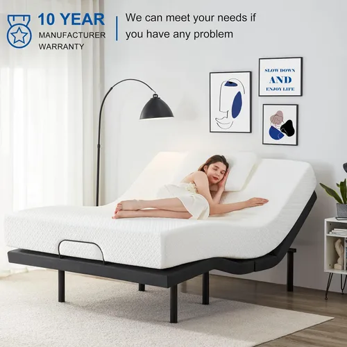 Vista 11 de Lazyzizi Base de cama ajustable con 17 funciones de control, aplicación Bluetooth, doble masaje, puertos USB duales, inclinación de cabeza/pie