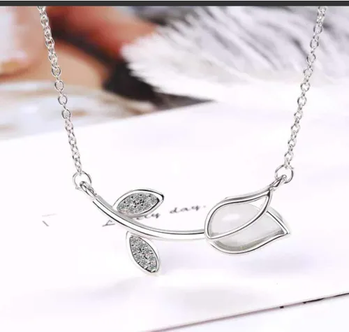 Vista 4 de Tafeily - Collar de tulipán con flores y flores, chapado en plata