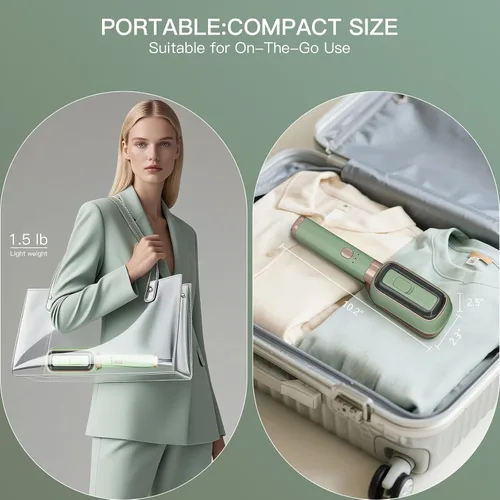 Vista 5 de Vaporizador de mano para ropa, mini plancha de viaje 3 en 1, rotación de 180°, calentamiento rápido de 1000 W, 15 segundos, removedor de arrugas